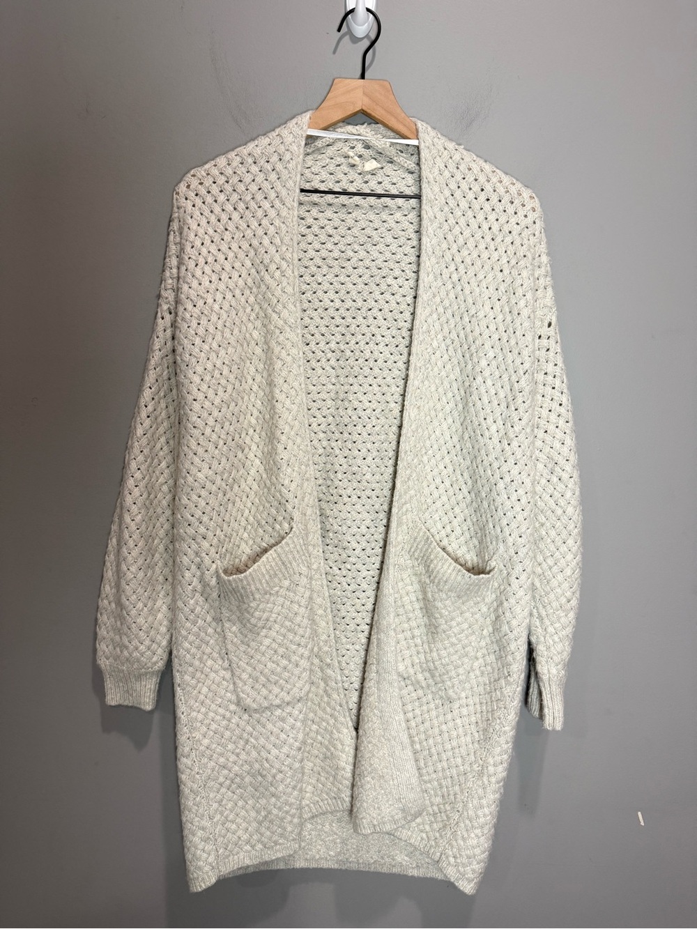 MOTH Anthropologie Cream Basketweave Long Open Front Cardigan Size S